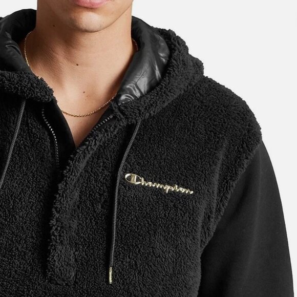 Champion Men's Faux-Fur Half-Zip Hoodie Sherpa Sweatshirt Size XS Cozy Comfy - Picture 4 of 10